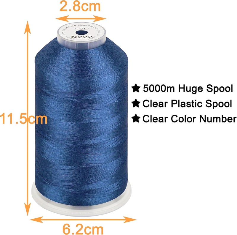 New brothread - Single Huge Spool 5000M Each Polyester Embroidery Machine Thread 40WT for Commercial and Domestic Machines - Ocean Blue(Janome Color) - Image 2